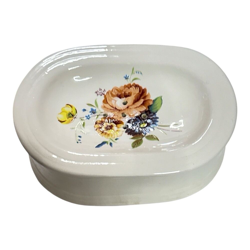 Vintage Floral Ceramic Draining Soap Dish Box 2 Piece Soap Saver